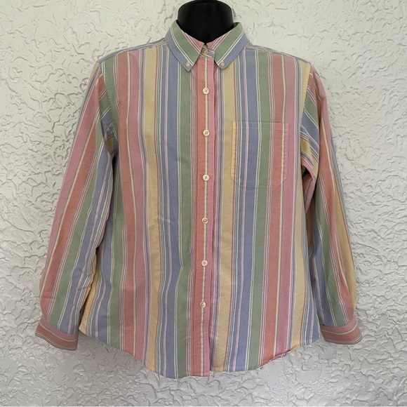 L.L. Bean Pastel Striped Button Down Medium - Picture 2 of 6